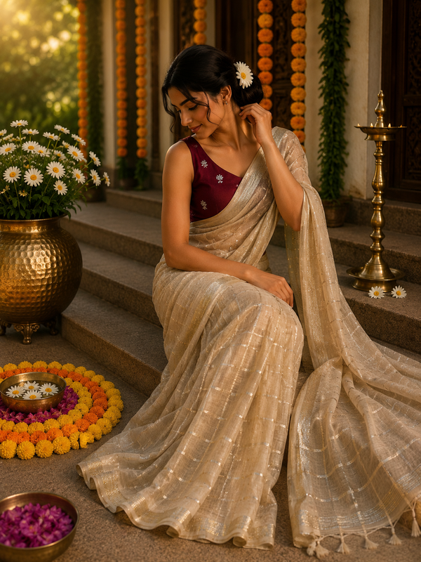 Red Onam special georgette saree