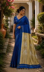 Royal Blue mul cotton saree thumbnail 4