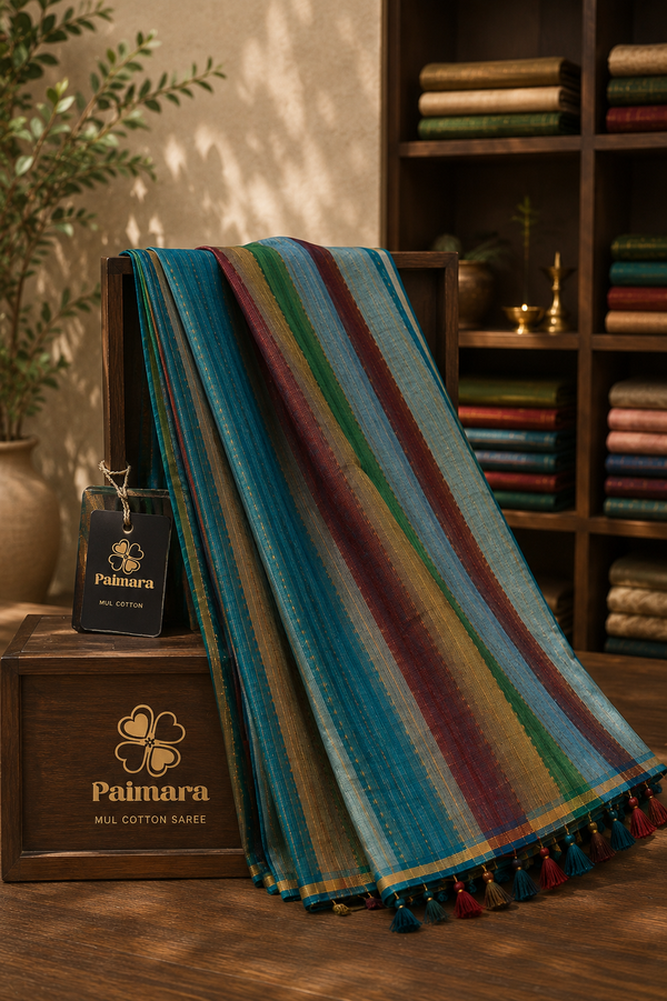 Panchavarna mul cotton saree