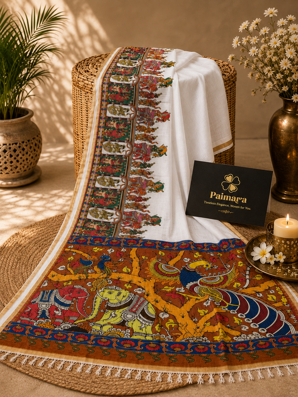 Katha kalamkari  mul silk saree