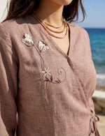 Dusty Mauve Linen Cotton Embroidered thumbnail 4