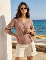 Dusty Mauve Linen Cotton Embroidered thumbnail 1
