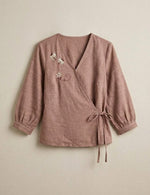 Dusty Mauve Linen Cotton Embroidered thumbnail 2