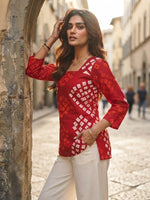 Traditional Red Bandhani Print Top thumbnail 4