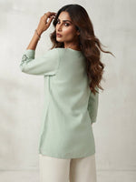 Sage Green Linen-Cotton Embroidered Top thumbnail 7