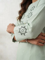 Sage Green Linen-Cotton Embroidered Top thumbnail 5
