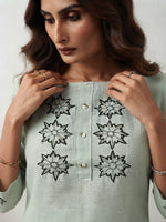 Sage Green Linen-Cotton Embroidered Top thumbnail 4
