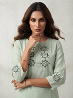 Sage Green Linen-Cotton Embroidered Top thumbnail 2