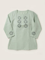 Sage Green Linen-Cotton Embroidered Top thumbnail 6