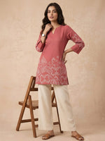 Dusty Rose Ethnic Motif Printed Straight Tunic Kurti thumbnail 6