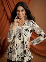White-Black Cotton Fancy Flared Short Kurti & Tunic - thumbnail 4