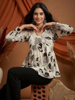 White-Black Cotton Fancy Flared Short Kurti & Tunic - thumbnail 3