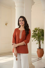 Rust Orange Embroidered Roman Silk Fancy Top thumbnail 6