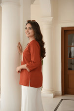 Rust Orange Embroidered Roman Silk Fancy Top thumbnail 7