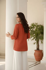 Rust Orange Embroidered Roman Silk Fancy Top thumbnail 5