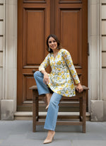 Yellow-White Cotton Fancy Flared Short Kurti & Tunic thumbnail 6