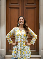 Yellow-White Cotton Fancy Flared Short Kurti & Tunic thumbnail 2