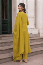Yellow Cotton Embroidered Kurta Set with Pure Cotton Dupatta thumbnail 5