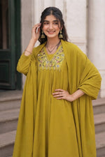 Yellow Cotton Embroidered Kurta Set with Pure Cotton Dupatta thumbnail 4