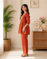 Rust Orange Cotton Embroidered Top With Pants thumbnail 6