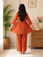 Rust Orange Cotton Embroidered Top With Pants thumbnail 5
