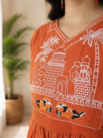 Rust Orange Cotton Embroidered Top With Pants thumbnail 4