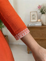 Rust Orange Cotton Embroidered Top With Pants thumbnail 3
