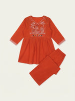 Rust Orange Cotton Embroidered Top With Pants thumbnail 7