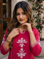 Pink Cotton Embroidered Kurta with Pants thumbnail 5