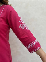 Pink Cotton Embroidered Kurta with Pants thumbnail 4