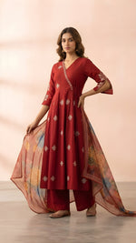 Maroon Angrakha Style Anarkali Kurta with Dupatta Suit thumbnail 7