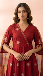 Maroon Angrakha Style Anarkali Kurta with Dupatta Suit thumbnail 5