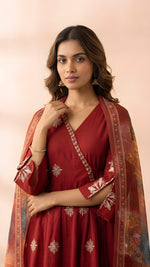 Maroon Angrakha Style Anarkali Kurta with Dupatta Suit thumbnail 4