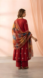 Maroon Angrakha Style Anarkali Kurta with Dupatta Suit thumbnail 3