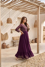 Wine Embroidered Georgette Anarkali Gown thumbnail 5