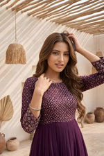 Wine Embroidered Georgette Anarkali Gown thumbnail 4