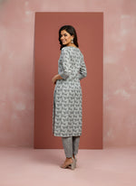 Grey Pure Cotton Leaf Printed Kurthi thumbnail 4