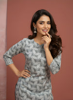 Grey Pure Cotton Leaf Printed Kurthi thumbnail 3