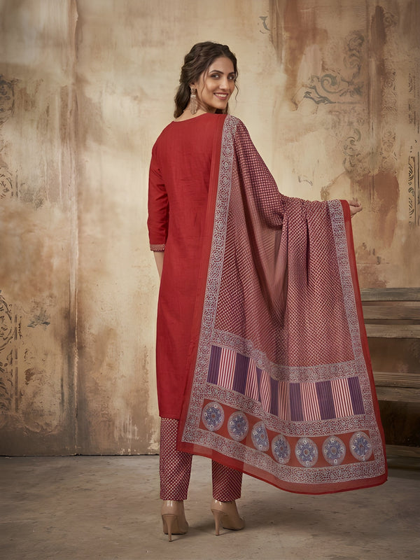 Maroon Woman Cotton Kurti