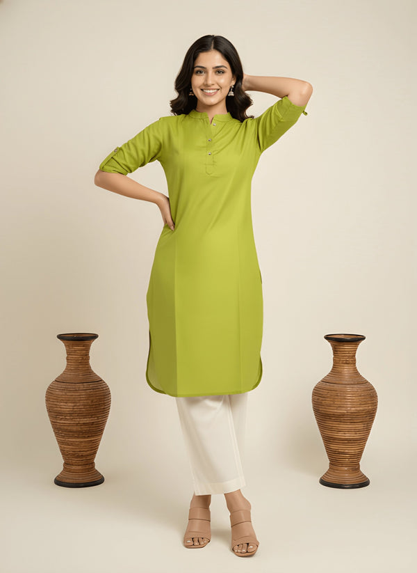 Elegant Lime Green Straight Kurti top