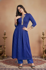 Blue Leheriya Printed Georgette Kurta thumbnail 6