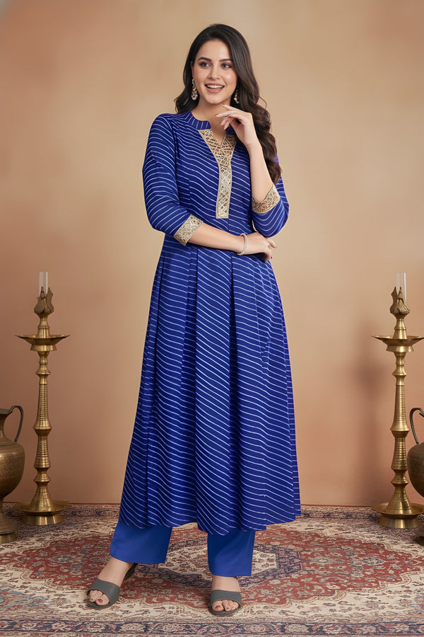 Blue Leheriya Printed Georgette Kurta