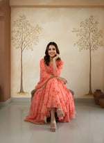 Peach Floral Printed A-Line Kurta with Dupatta thumbnail 4
