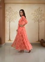 Peach Floral Printed A-Line Kurta with Dupatta thumbnail 3