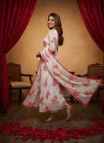 White Floral Printed Anarkali Kurta with Dupatta thumbnail 5