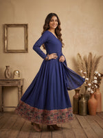 Royal Blue Angrakha Style Anarkali Kurta with Dupatta thumbnail 6
