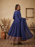 Royal Blue Angrakha Style Anarkali Kurta with Dupatta thumbnail 5
