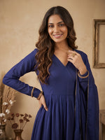 Royal Blue Angrakha Style Anarkali Kurta with Dupatta thumbnail 3