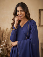 Royal Blue Angrakha Style Anarkali Kurta with Dupatta thumbnail 2