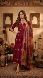 Maroon Woman Angrakha Style Anarkali Kurta set thumbnail 3